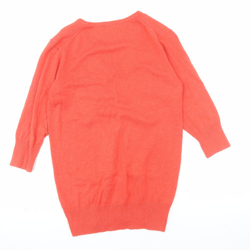 Lacoste Womens Orange V-Neck Cotton Cashmere Jumper Size 14