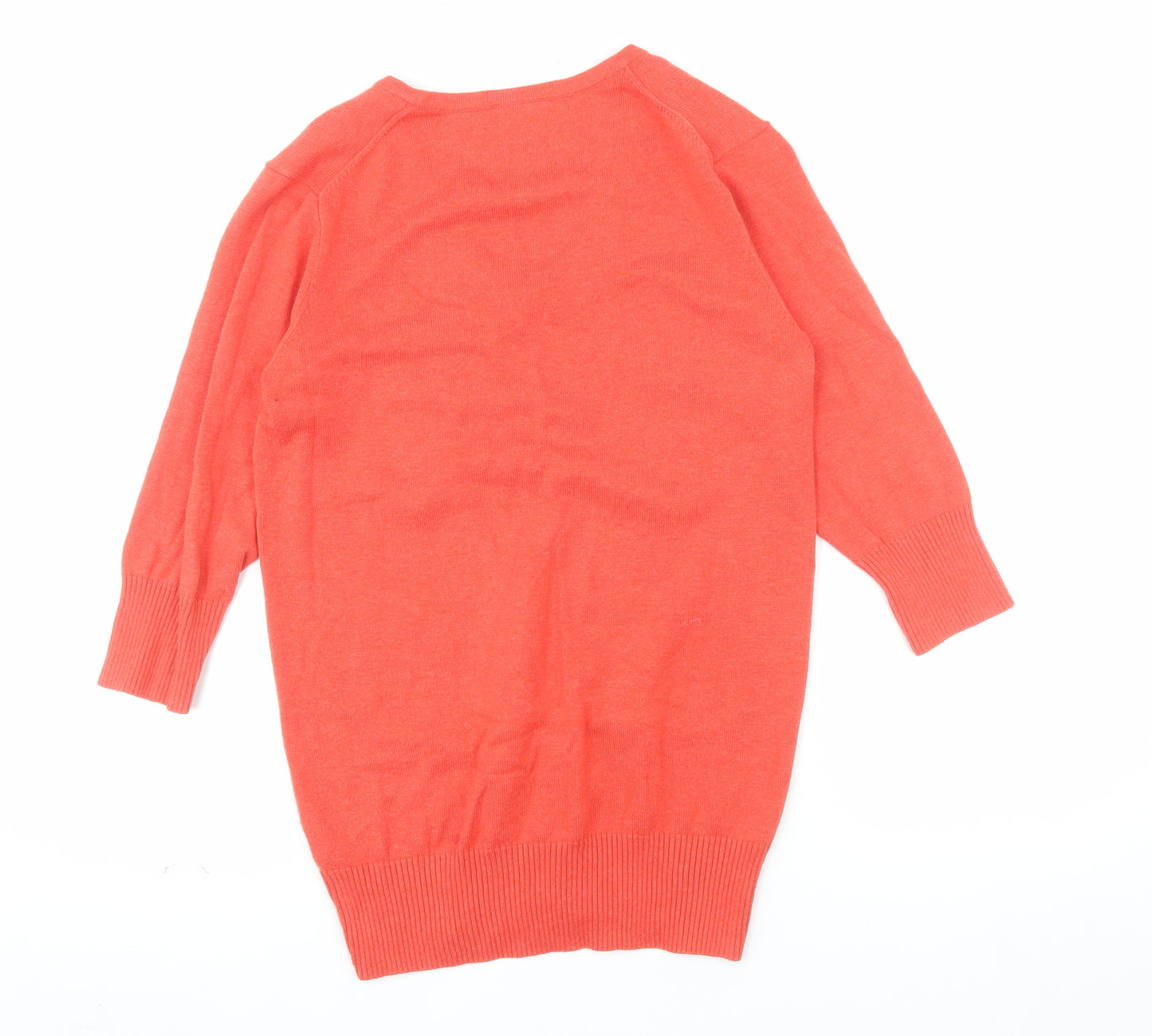 Lacoste Womens Orange V-Neck Cotton Cashmere Jumper Size 14