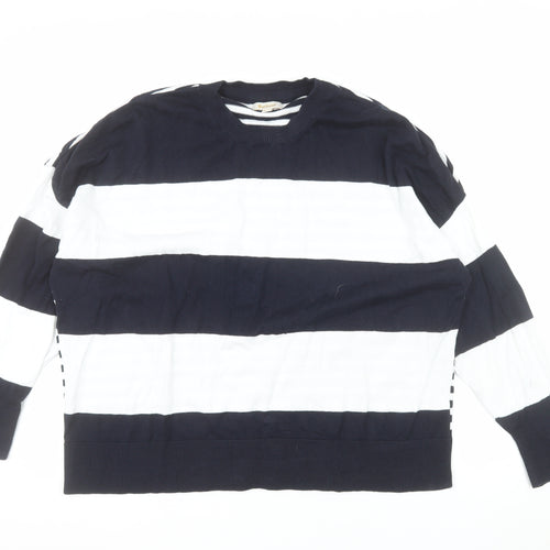 Barbour Women's Blue Striped Cotton Crew Neck Jumper Size 18