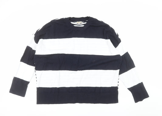 Barbour Women's Blue Striped Cotton Crew Neck Jumper Size 18