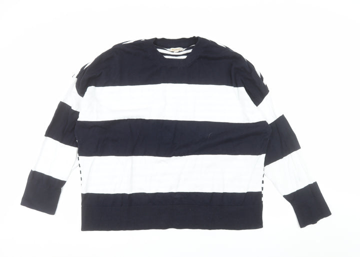 Barbour Women's Blue Striped Cotton Crew Neck Jumper Size 18