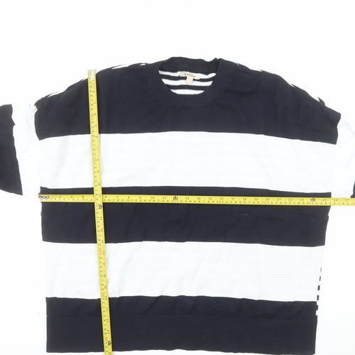 Barbour Women's Blue Striped Cotton Crew Neck Jumper Size 18