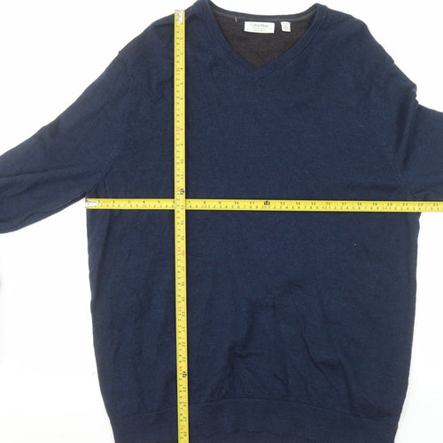 Calvin Klein Men's Blue Merino Wool V-Neck Jumper XL