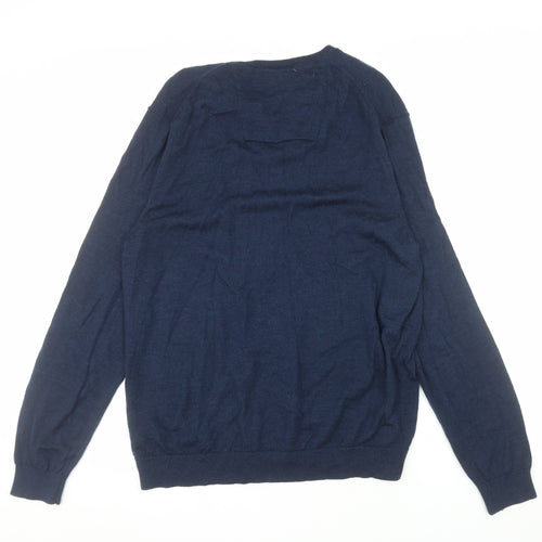 Calvin Klein Men's Blue Merino Wool V-Neck Jumper XL