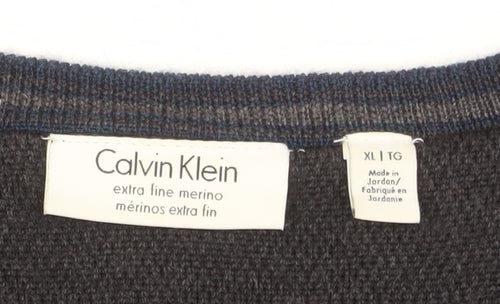 Calvin Klein Men's Blue Merino Wool V-Neck Jumper XL