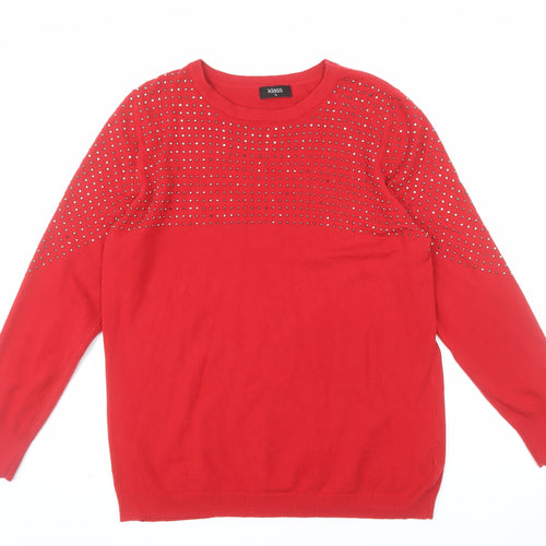 Klass Women's Red Rhinestone Crew Neck Knit Jumper XL