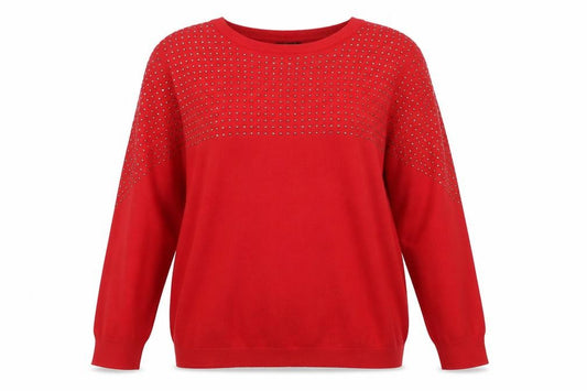 Front view of Klass Women's Red Rhinestone Crew Neck Knit Jumper XL