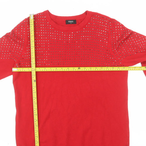 Klass Women's Red Rhinestone Crew Neck Knit Jumper XL