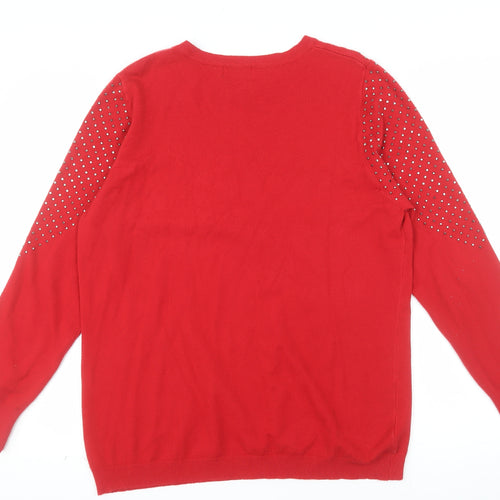 Klass Women's Red Rhinestone Crew Neck Knit Jumper XL