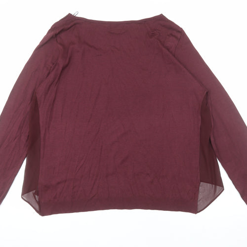 Next Womens Red Long Sleeve Chiffon Layered Blouse Size 18