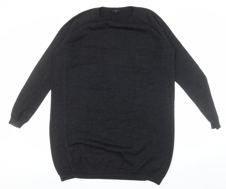 COS Women Black Merino Wool Crew Neck Long Sleeve Pullover Jumper Size 14