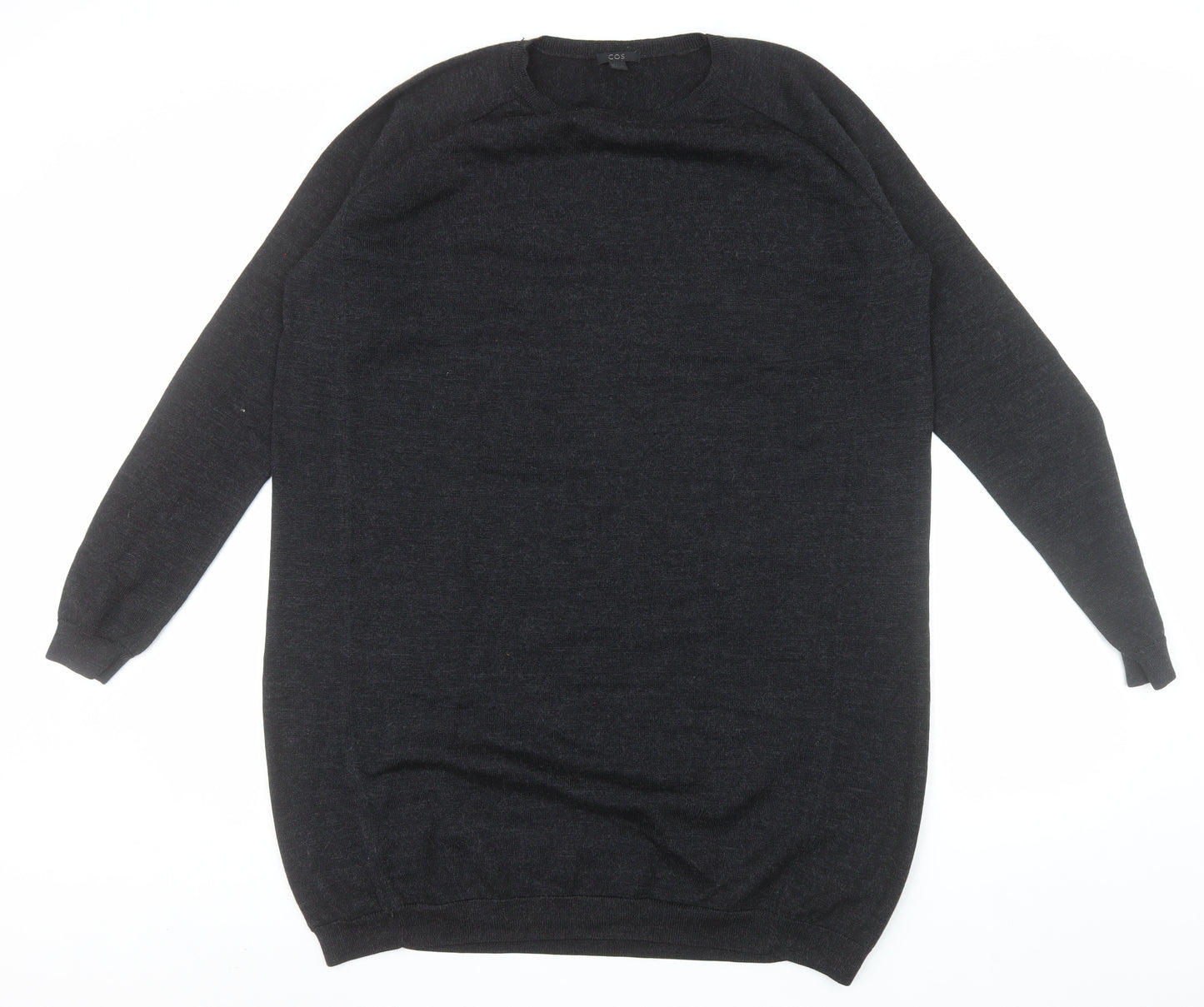 COS Women Black Merino Wool Crew Neck Long Sleeve Pullover Jumper Size 14