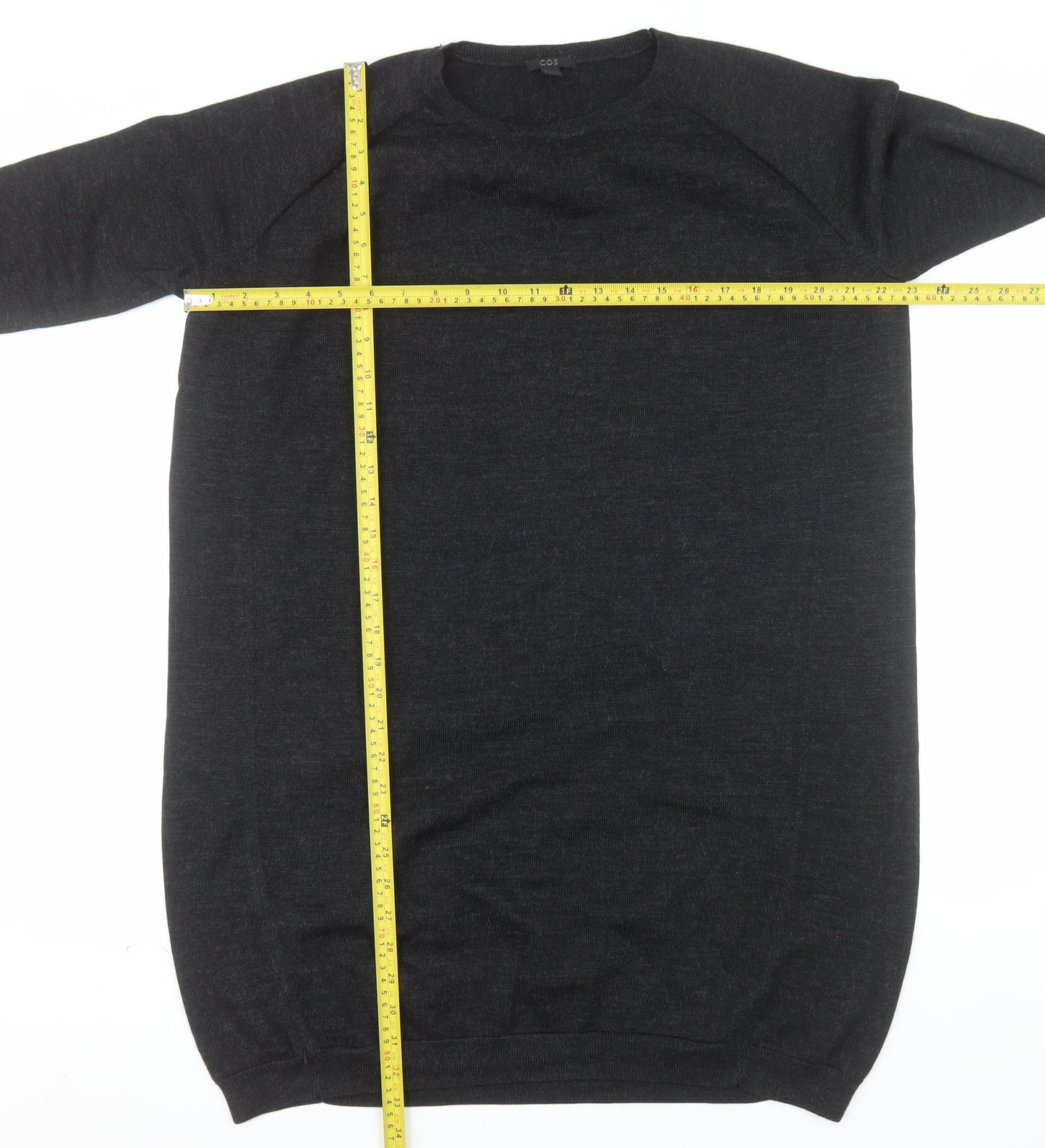 COS Women Black Merino Wool Crew Neck Long Sleeve Pullover Jumper Size 14