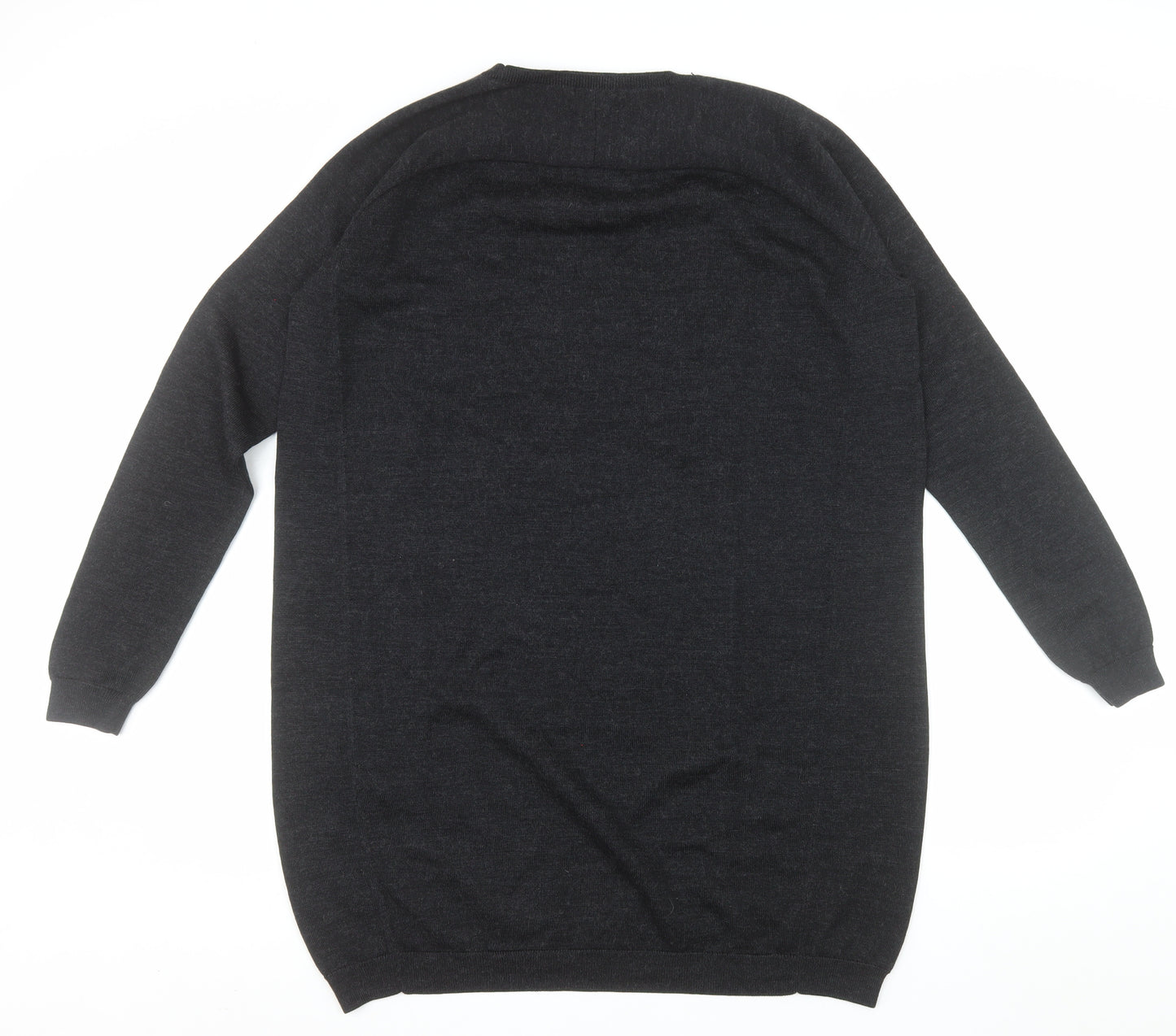 COS Women Black Merino Wool Crew Neck Long Sleeve Pullover Jumper Size 14
