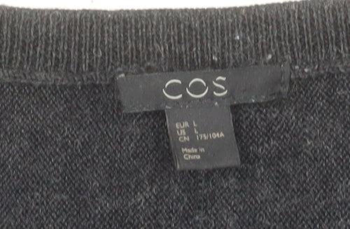 COS Women Black Merino Wool Crew Neck Long Sleeve Pullover Jumper Size 14
