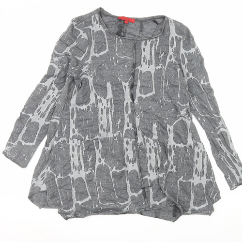 Vetono Womens Grey Tunic Top L Long Sleeve Round Neck Relaxed Fit