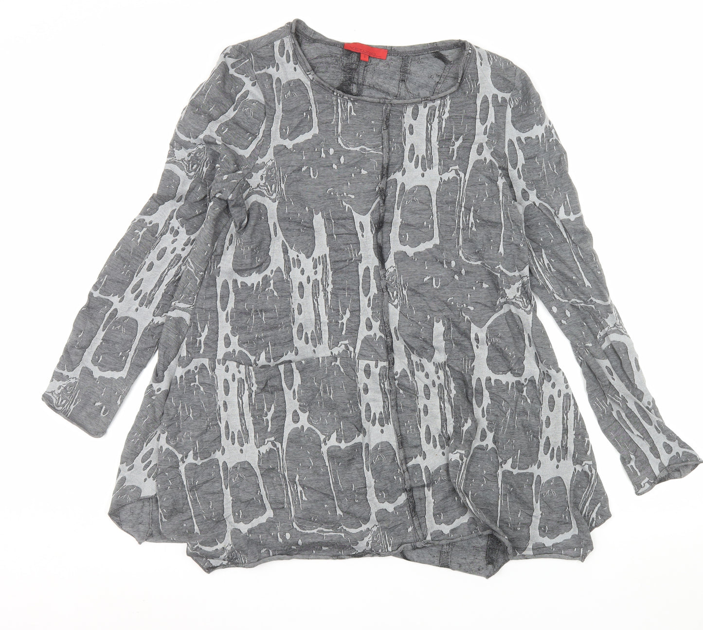 Vetono Womens Grey Tunic Top L Long Sleeve Round Neck Relaxed Fit