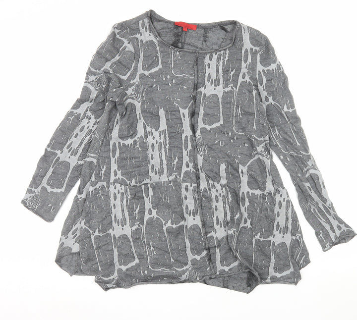 Vetono Womens Grey Tunic Top L Long Sleeve Round Neck Relaxed Fit
