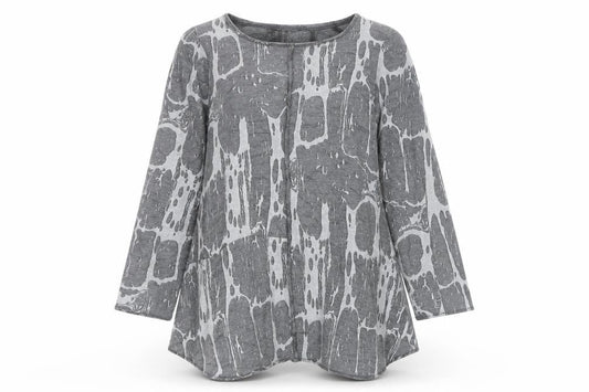 Front view of Vetono women’s grey tunic top l long sleeve round neck relaxed fit