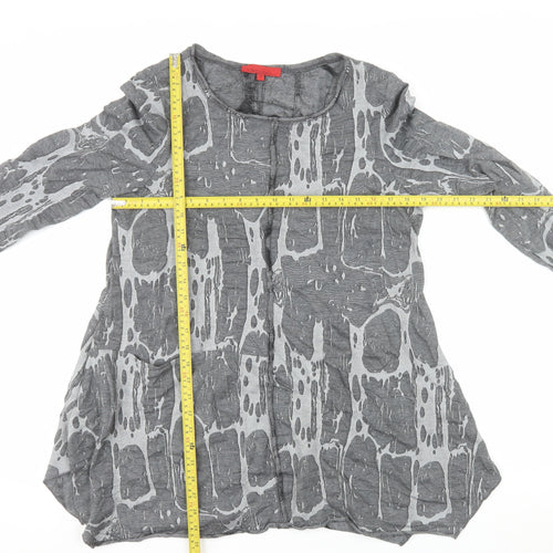Vetono Womens Grey Tunic Top L Long Sleeve Round Neck Relaxed Fit