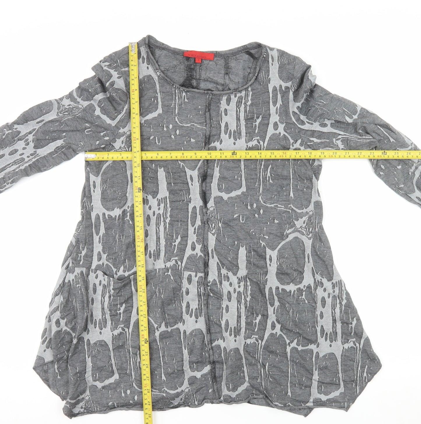 Vetono Womens Grey Tunic Top L Long Sleeve Round Neck Relaxed Fit