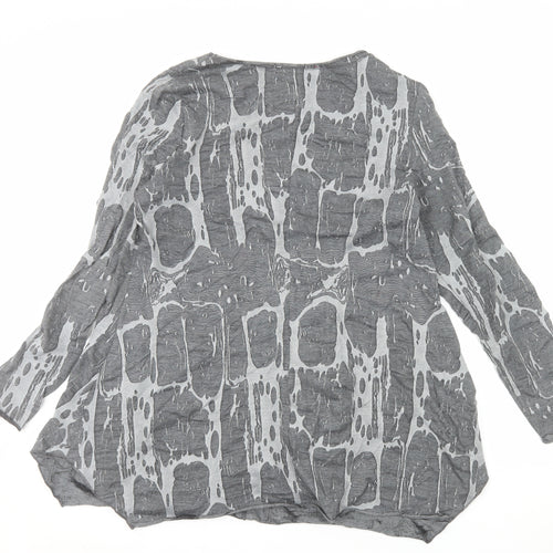 Vetono Womens Grey Tunic Top L Long Sleeve Round Neck Relaxed Fit