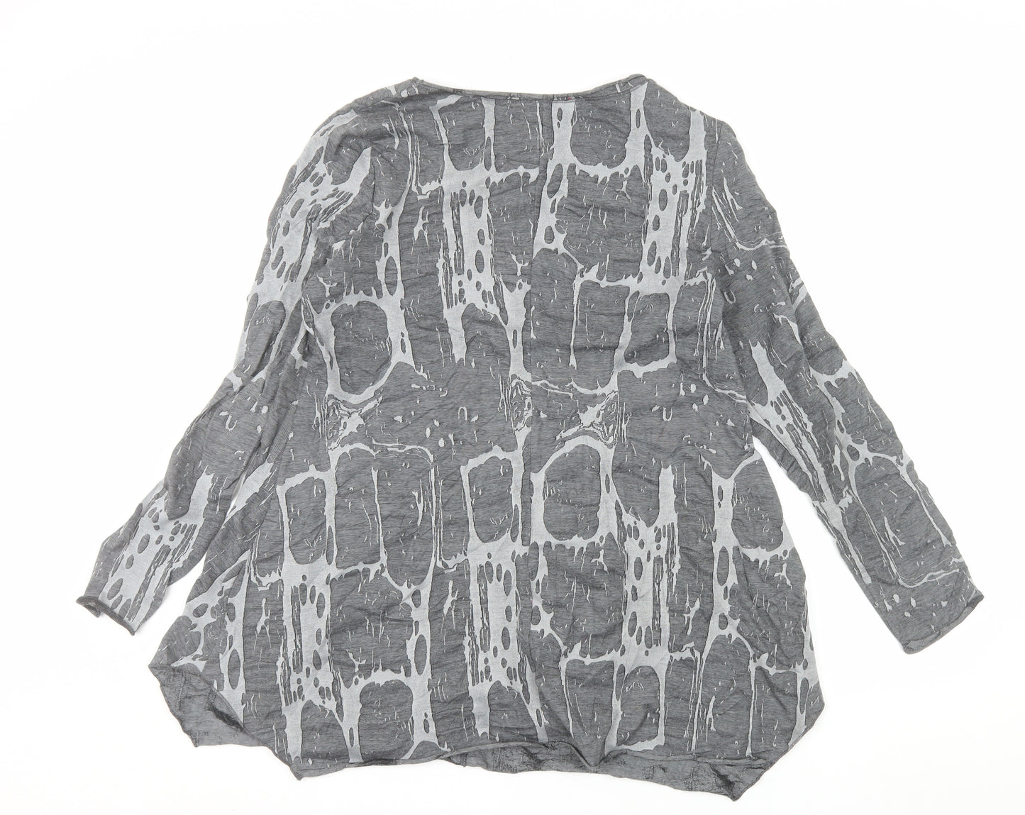 Vetono Womens Grey Tunic Top L Long Sleeve Round Neck Relaxed Fit