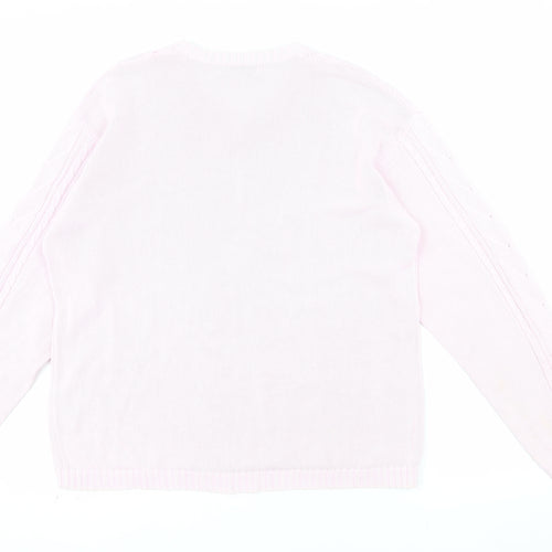 Jumper Womens Pink V-Neck Cotton Cable Knit Pullover L
