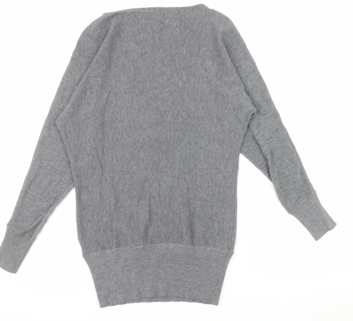 Anny Fashion Women Grey Rhinestone Boat Neck Knit Jumper Size S