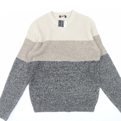Peacocks Men's Multicoloured Chunky Knit Pullover Jumper Size L