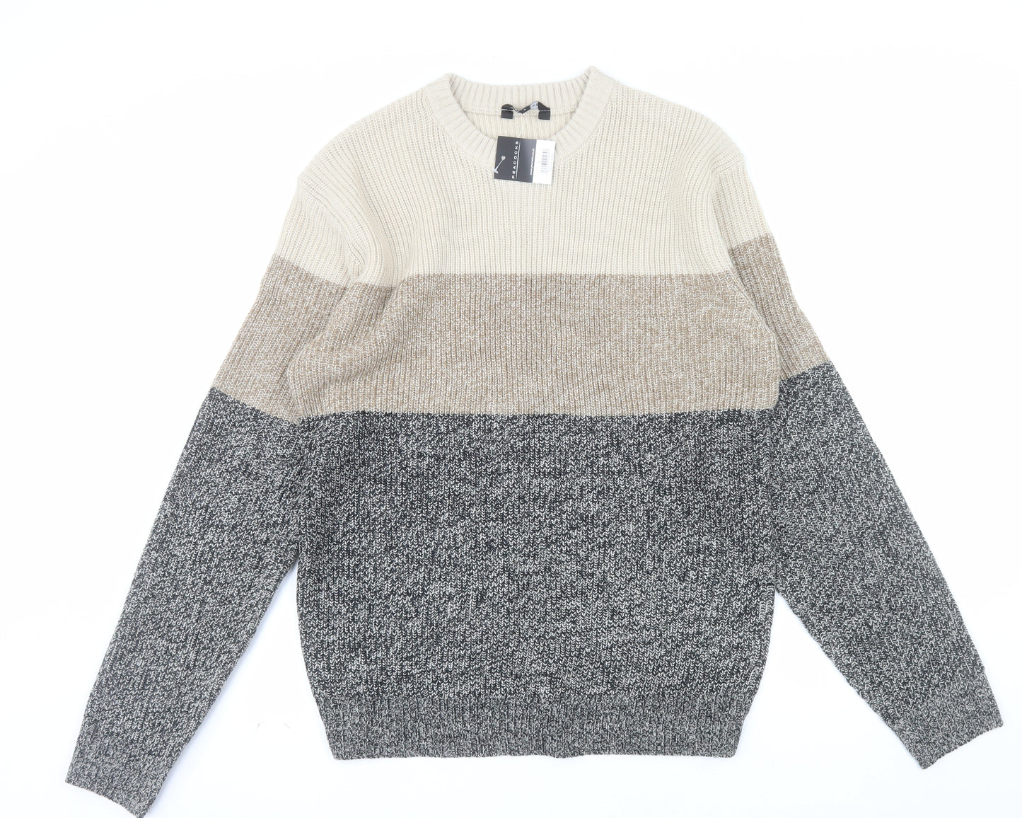 Peacocks Men's Multicoloured Chunky Knit Pullover Jumper Size L