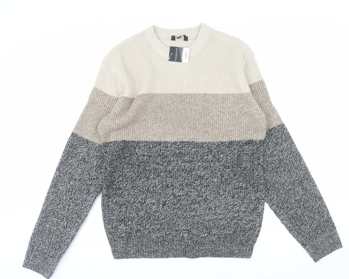 Peacocks Men's Multicoloured Chunky Knit Pullover Jumper Size L