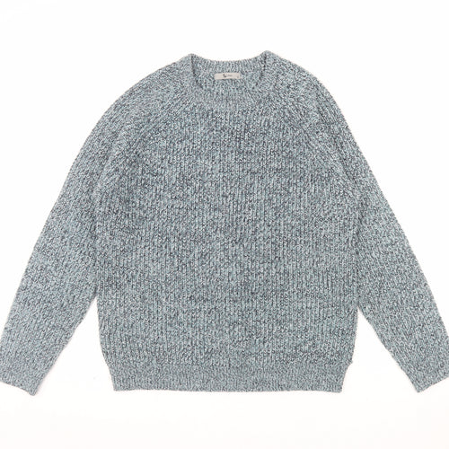Tu Men Blue Chunky Knit Acrylic Crew Neck Pullover Jumper M