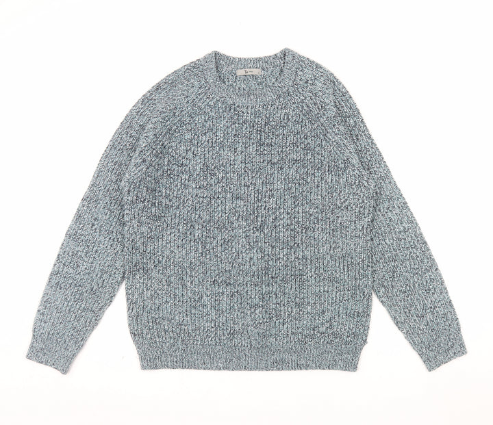 Tu Men Blue Chunky Knit Acrylic Crew Neck Pullover Jumper M