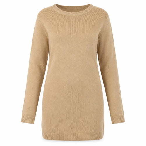 Brave Soul Women Camel Beige Long Sleeve Knit Jumper Dress M