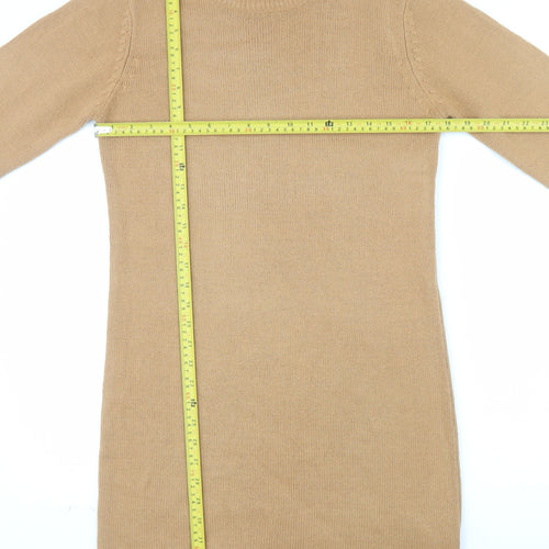 Brave Soul Women Camel Beige Long Sleeve Knit Jumper Dress M