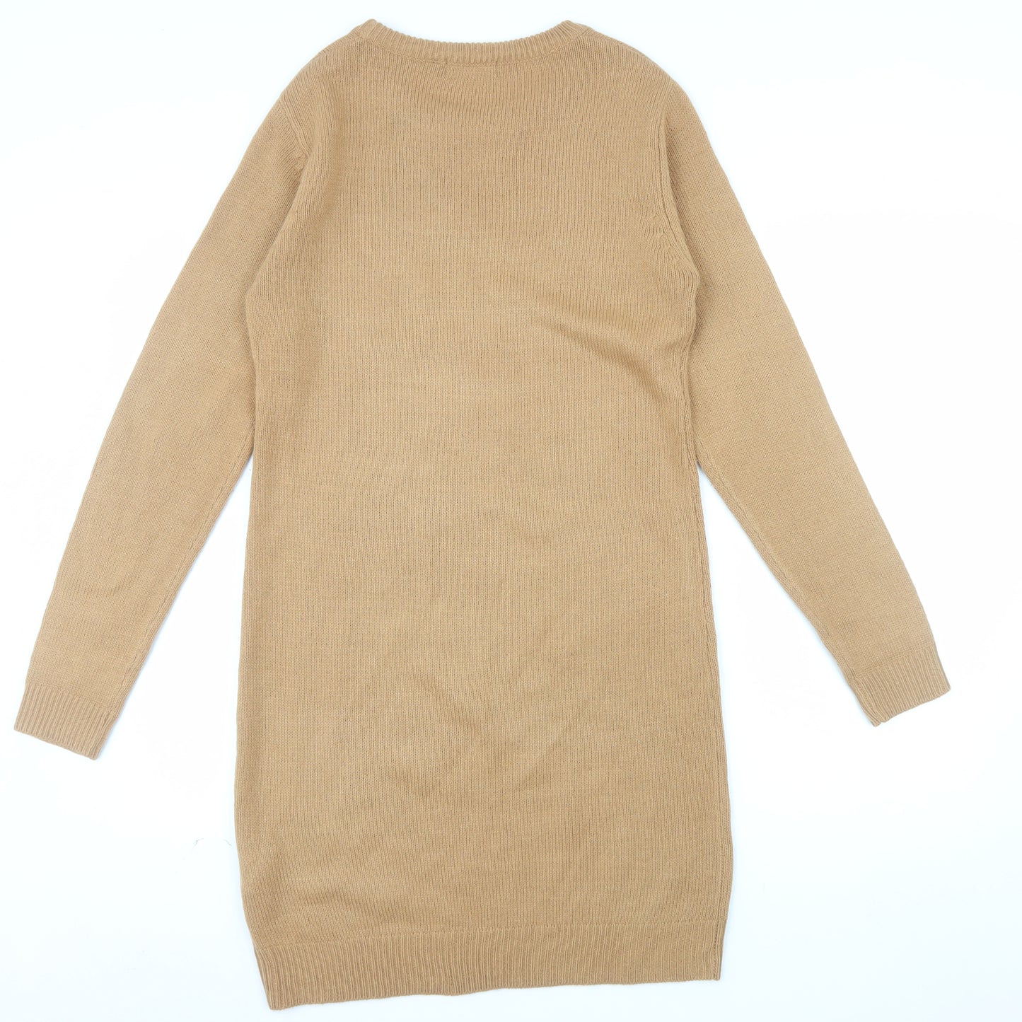 Brave Soul Women Camel Beige Long Sleeve Knit Jumper Dress M