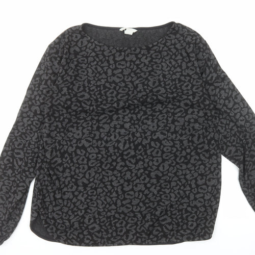 H&M Women’s Black Leopard Print Long Sleeve Pullover Jumper Size 12