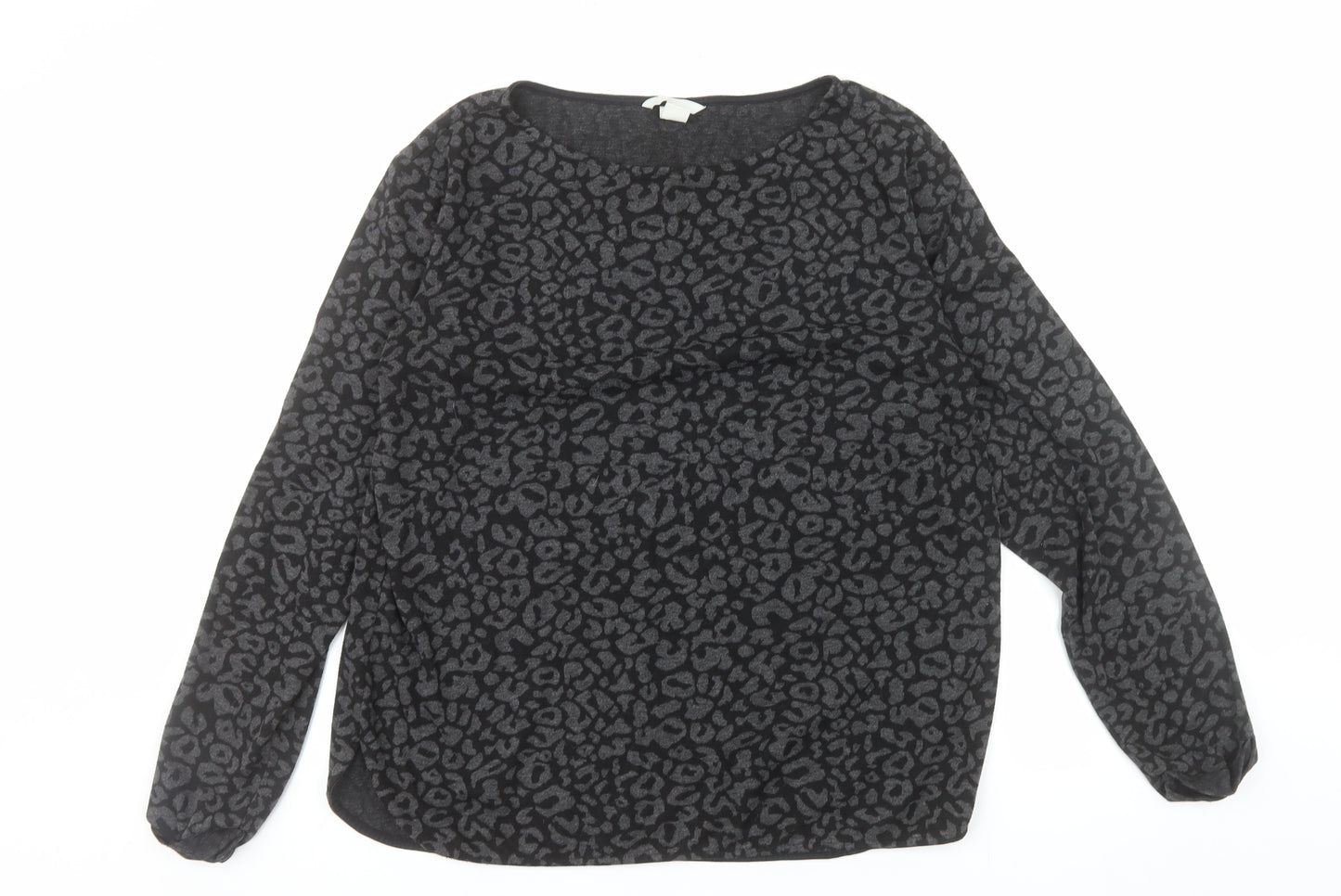 H&M Women’s Black Leopard Print Long Sleeve Pullover Jumper Size 12