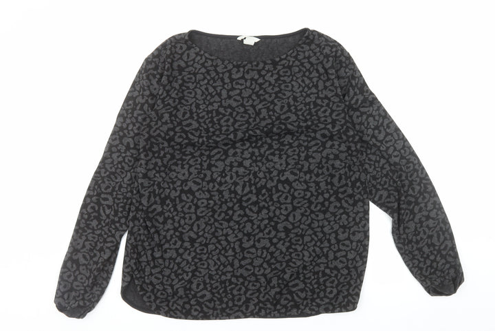 H&M Women’s Black Leopard Print Long Sleeve Pullover Jumper Size 12