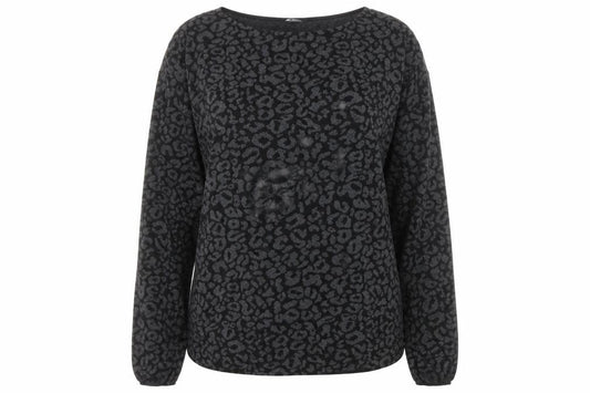 Front view of H&M Women’s Black Leopard Print Long Sleeve jumper, size UK 12