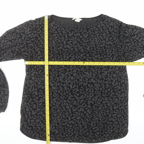 H&M Women’s Black Leopard Print Long Sleeve Pullover Jumper Size 12