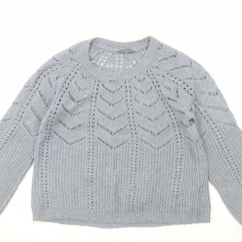 Principles Women Grey Open-Knit Crew Neck Long Sleeve Jumper Size 14