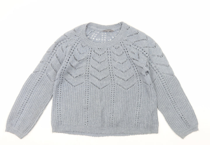 Principles Women Grey Open-Knit Crew Neck Long Sleeve Jumper Size 14