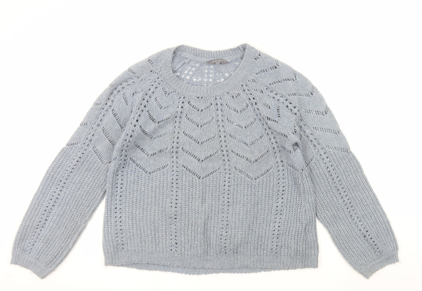 Principles Women Grey Open-Knit Crew Neck Long Sleeve Jumper Size 14