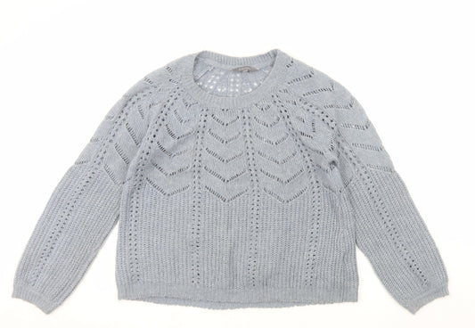 Principles Women Grey Open-Knit Crew Neck Long Sleeve Jumper Size 14