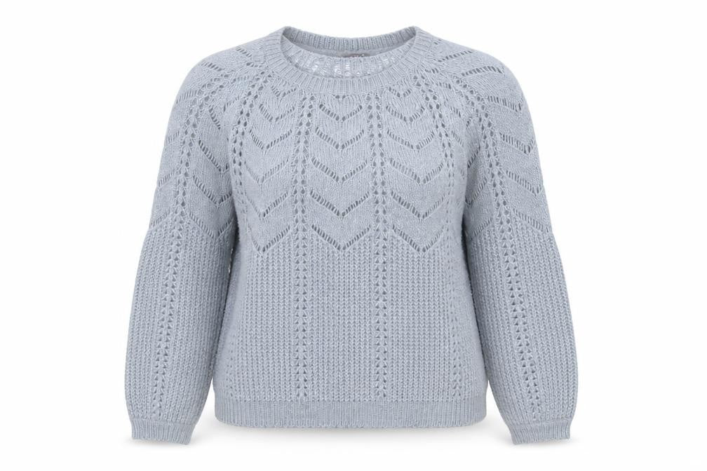 Front view of Principles Women Grey Open-Knit Crew Neck Long Sleeve Jumper, size 14