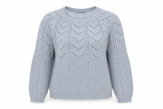 Front view of Principles Women Grey Open-Knit Crew Neck Long Sleeve Jumper, size 14