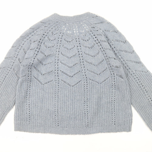 Principles Women Grey Open-Knit Crew Neck Long Sleeve Jumper Size 14