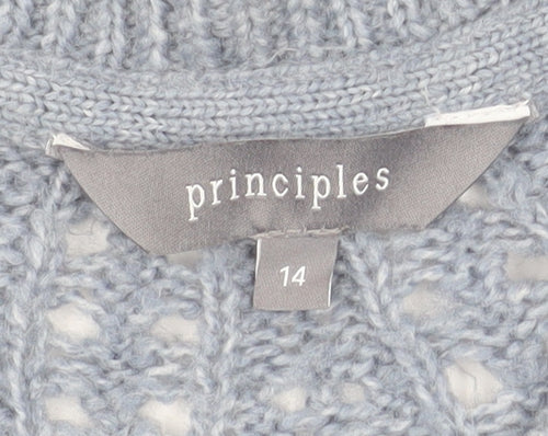 Principles Women Grey Open-Knit Crew Neck Long Sleeve Jumper Size 14